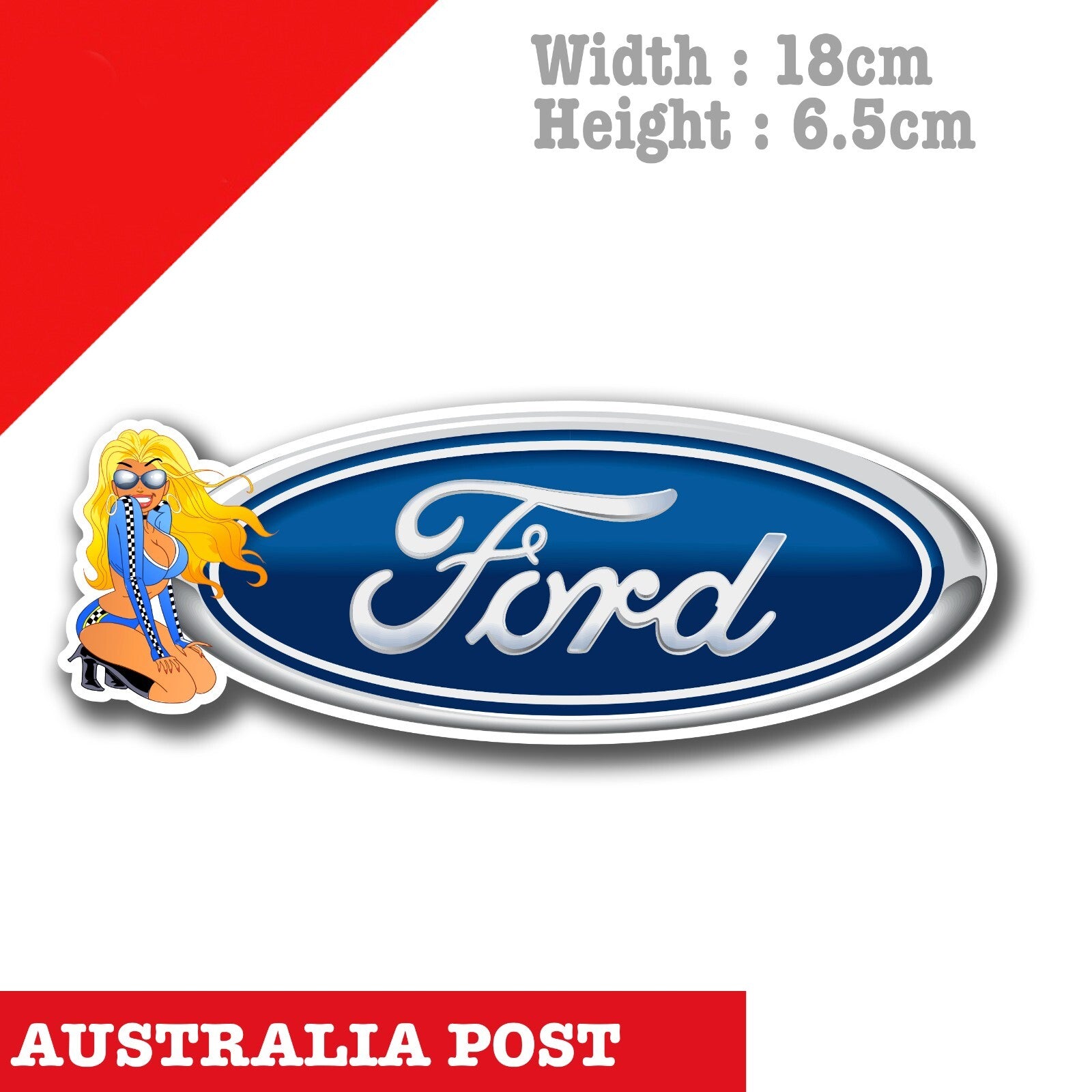 Sexy Pin Up Girl Ford Logo, Ford Logo with Blond Pin Up Girl Sticker