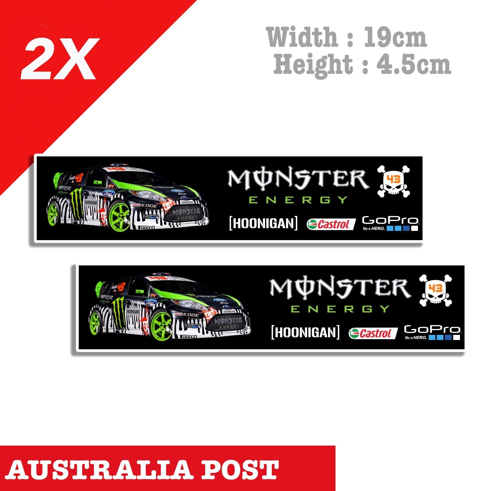 Ken Block 43 Ford Fiesta, Monster Energy, GoPro, Castrol, Hoonigan Decal Sticker