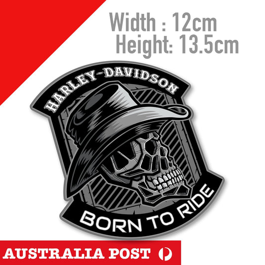 Harley Davidson Cowboy Skull , Born to Ride Logo  Sticker