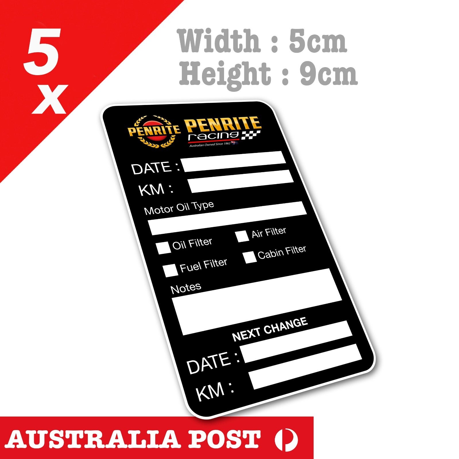 PENRITE Australia Racing Oil Change Service Reminder  Black Stickers