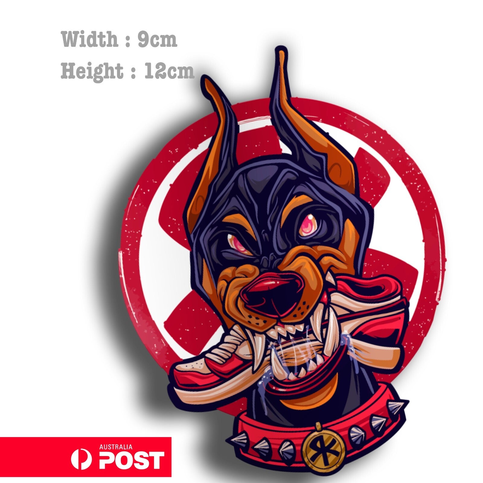 Angry Doberman Dog Chewing shoe Laptop , Car  Decal Sticker 