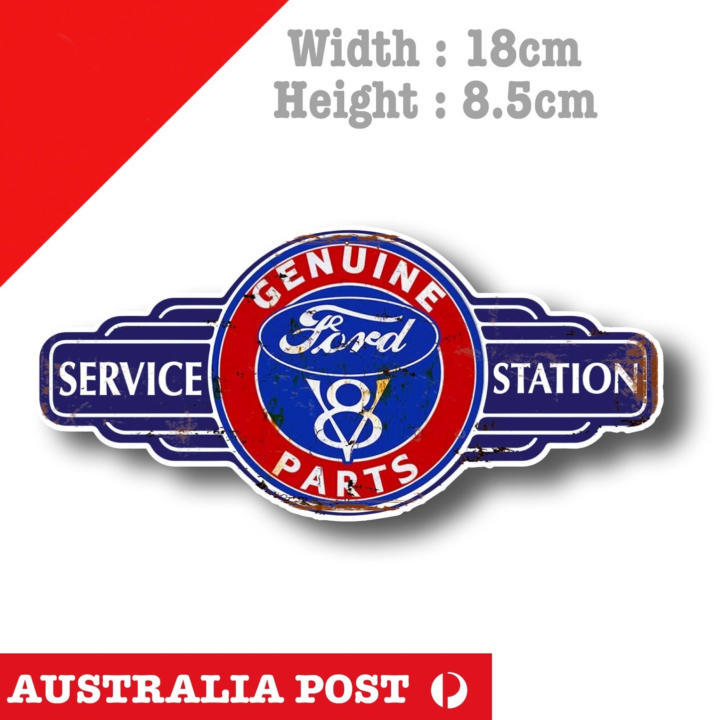 FORD V8, GENUINE Parts, Service Station Old Rusted Vintage Style Sticker
