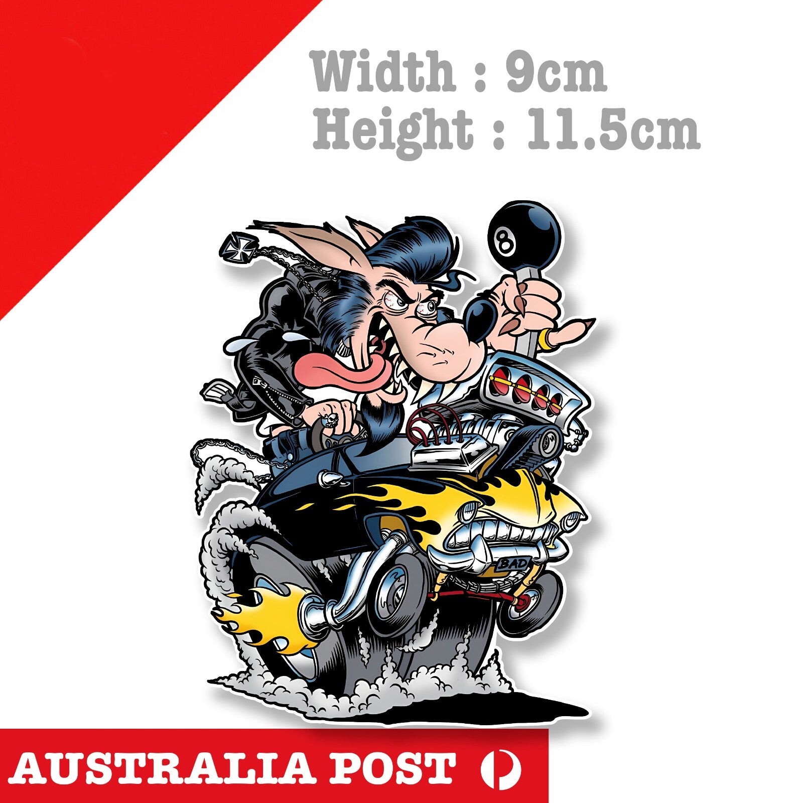 Big Bad Wolf Hot Rod Rider, Rat Fink Style Hot Rod, Wolf Rider Sticker