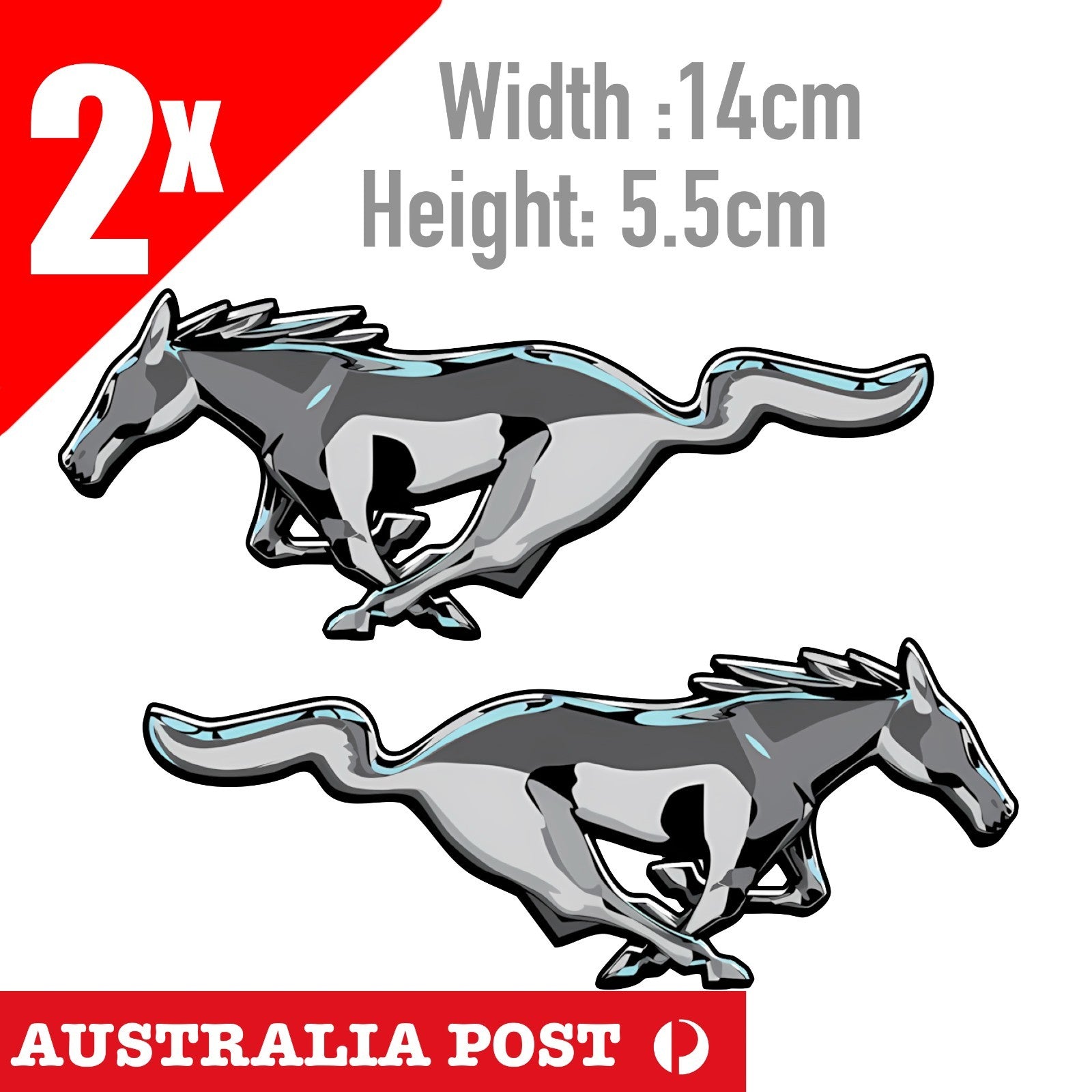 FORD MUSTANG Chrome Style Pony Emblem Style Mirrored Pair DRAG RACING Stickers