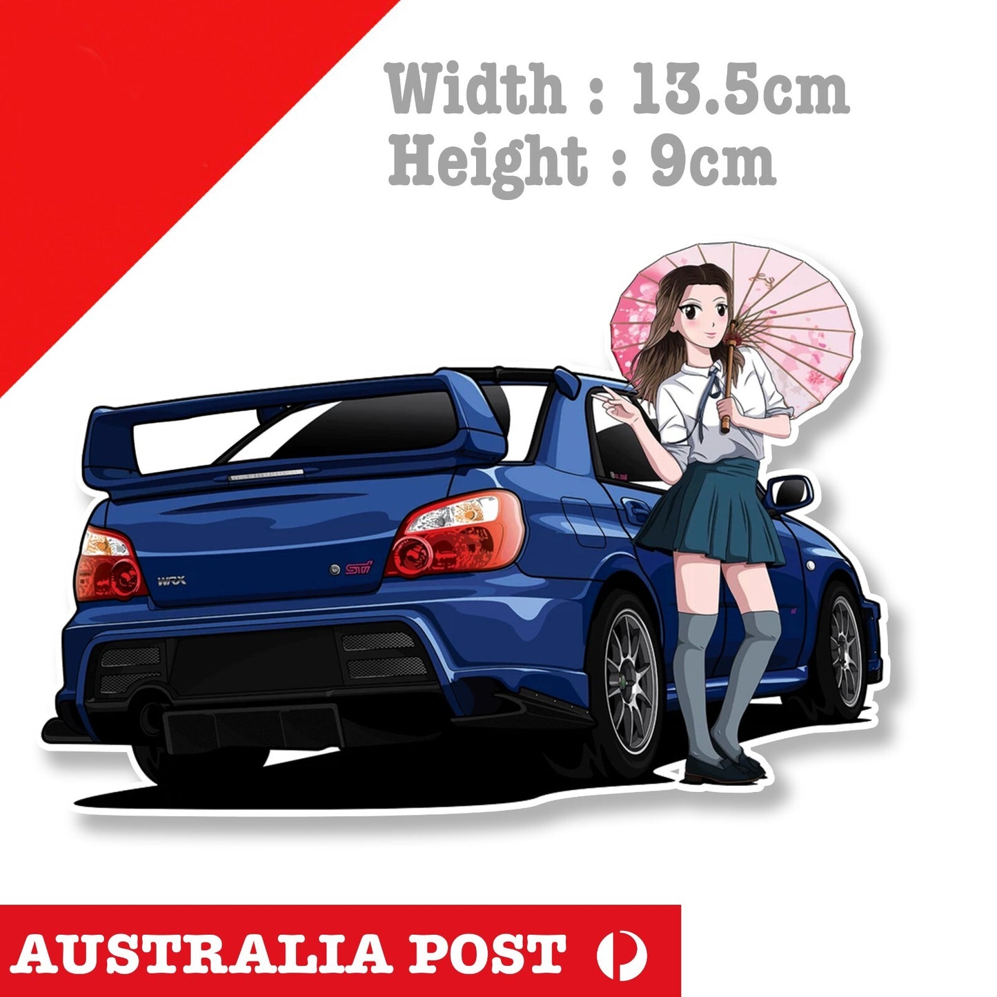 Anime JDM Girl with Subaru WRX Ralli Racing Car JDM Decal Sticker