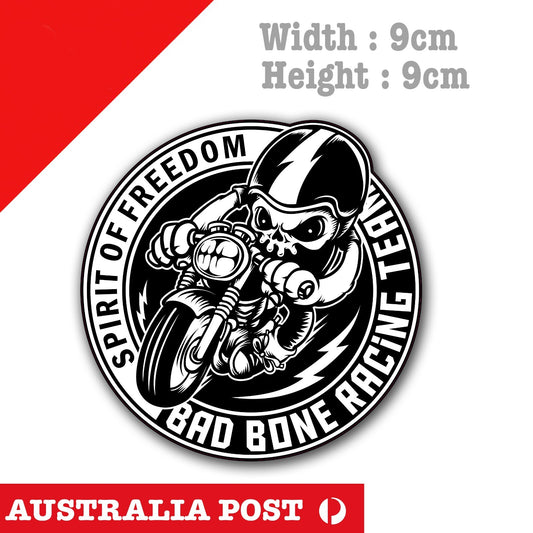 Skull Biker - Bad Bone Racing Team Laptop , Car  Decal Sticker 
