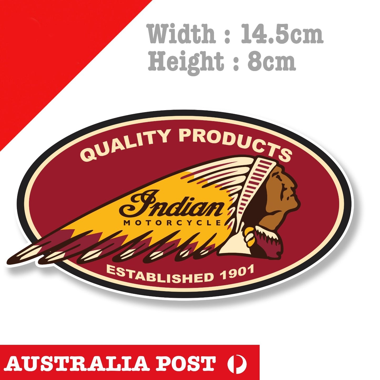 Indian Motorcycle  Logo, ESTABLISHED 1901, Fuel Tank, Helmet Sticker