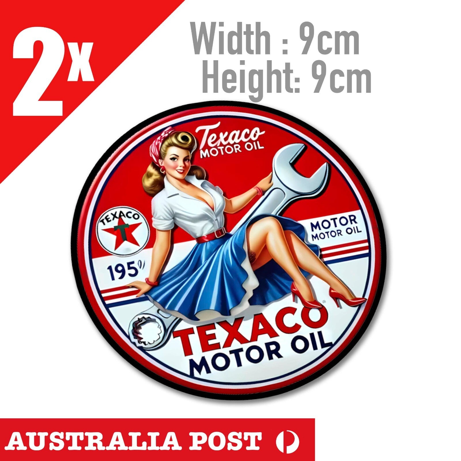 TEXACO Sexy Pin Up Girl, Motor Oil, Vintage, Old Garage 2x Stickers