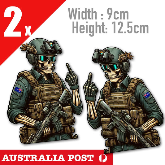 AUSTRALIAN SKULL Soldier giving middle finger, Funny Skull Military Stickers