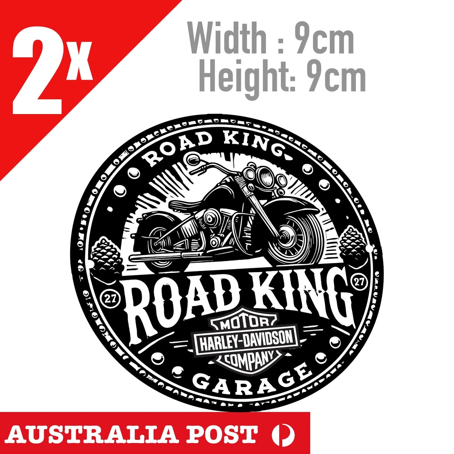 Harley Davidson Motorcycle Road KING Retro Style Round Stickers