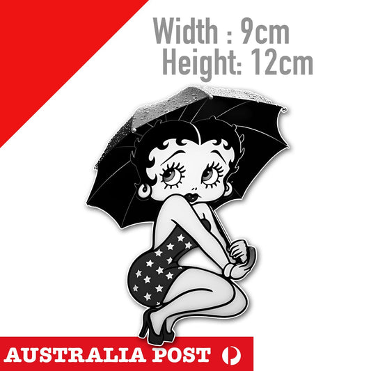 Betty Boop Umbrella, Black and White, Laptop , Car  Decal  Sticker