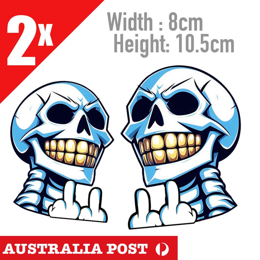 SKULL Gold Teeth Middle Finger Funny Cartoon Character  Stickers
