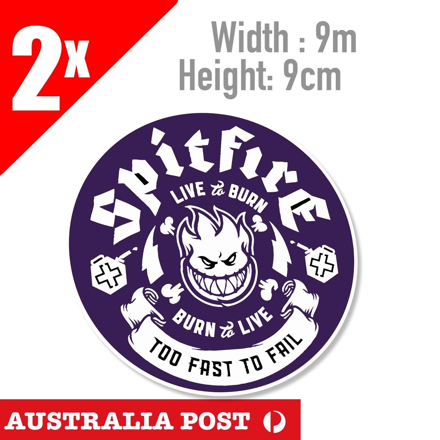 Spitfire Flame  Too Fast to Fail  Sticker Skate Car Laptop Phone  Logo Sticker