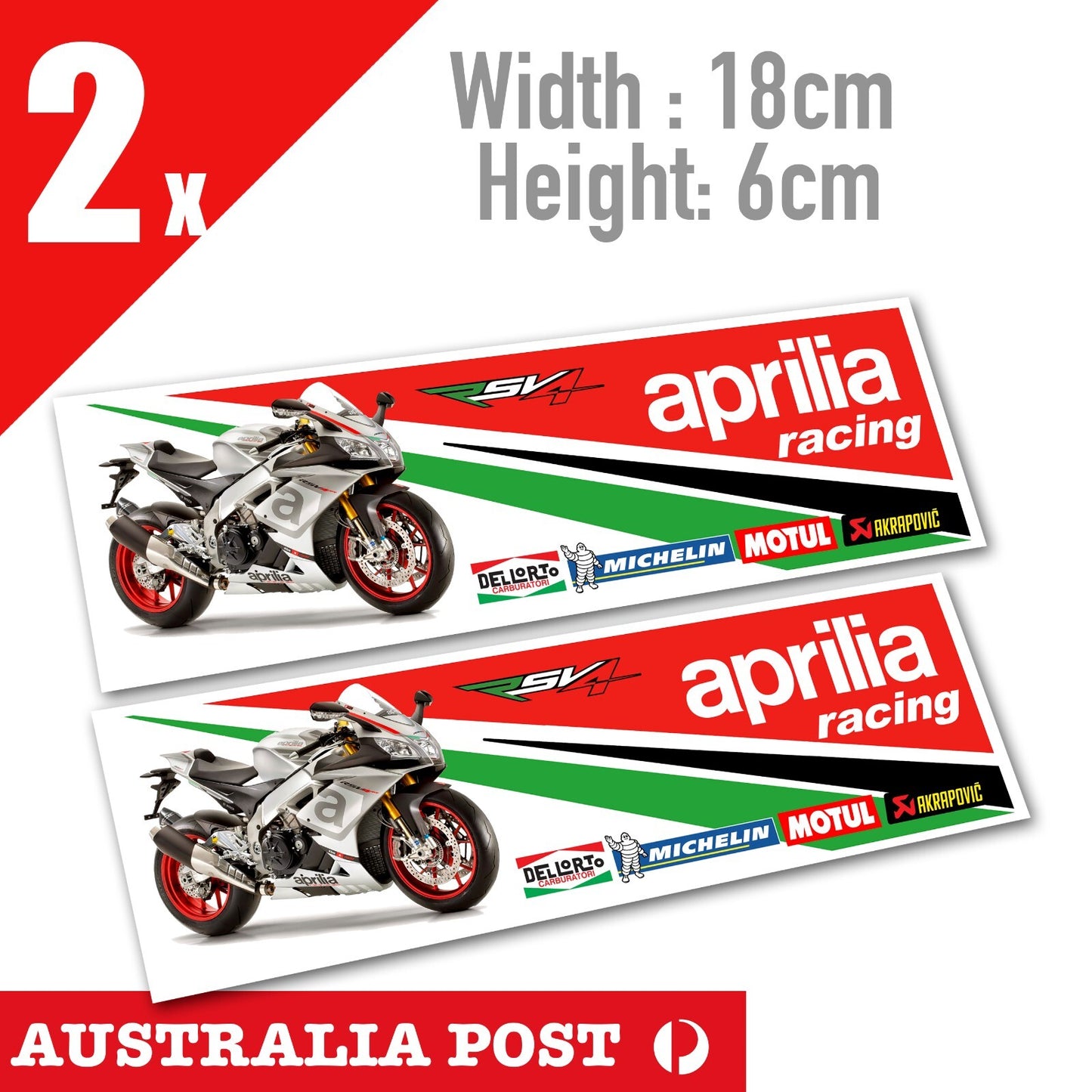 Aprillia Racing Motorcycle Banner, Micheline,MOTUL, AKRAPOVIC, Dellorto Sticker