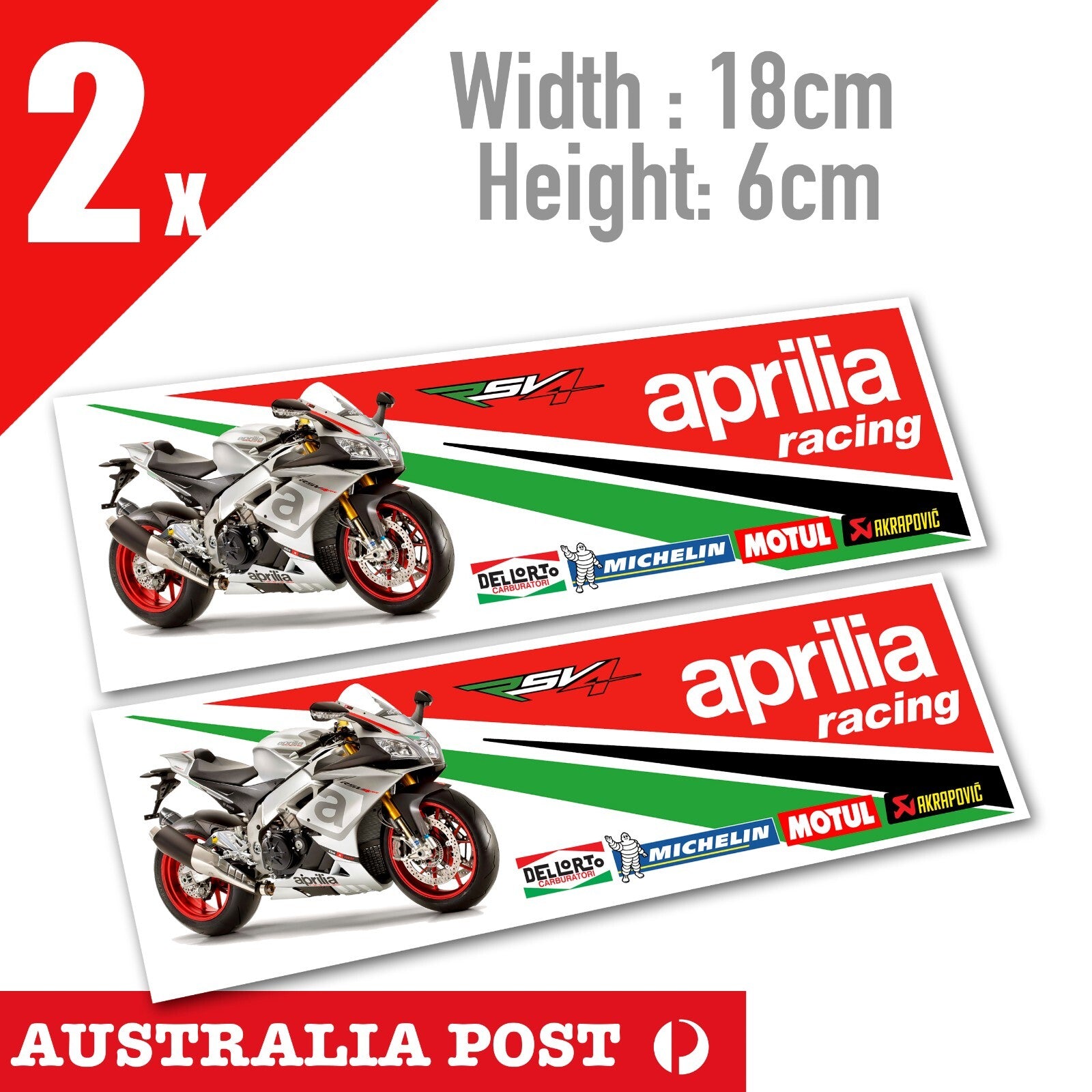 Aprillia Racing Motorcycle Banner, Micheline,MOTUL, AKRAPOVIC, Dellorto Sticker