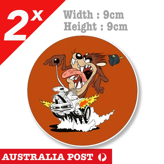 Tasmanian Devil Tornado , TAZ Hot Rod Cartoon Stickers
