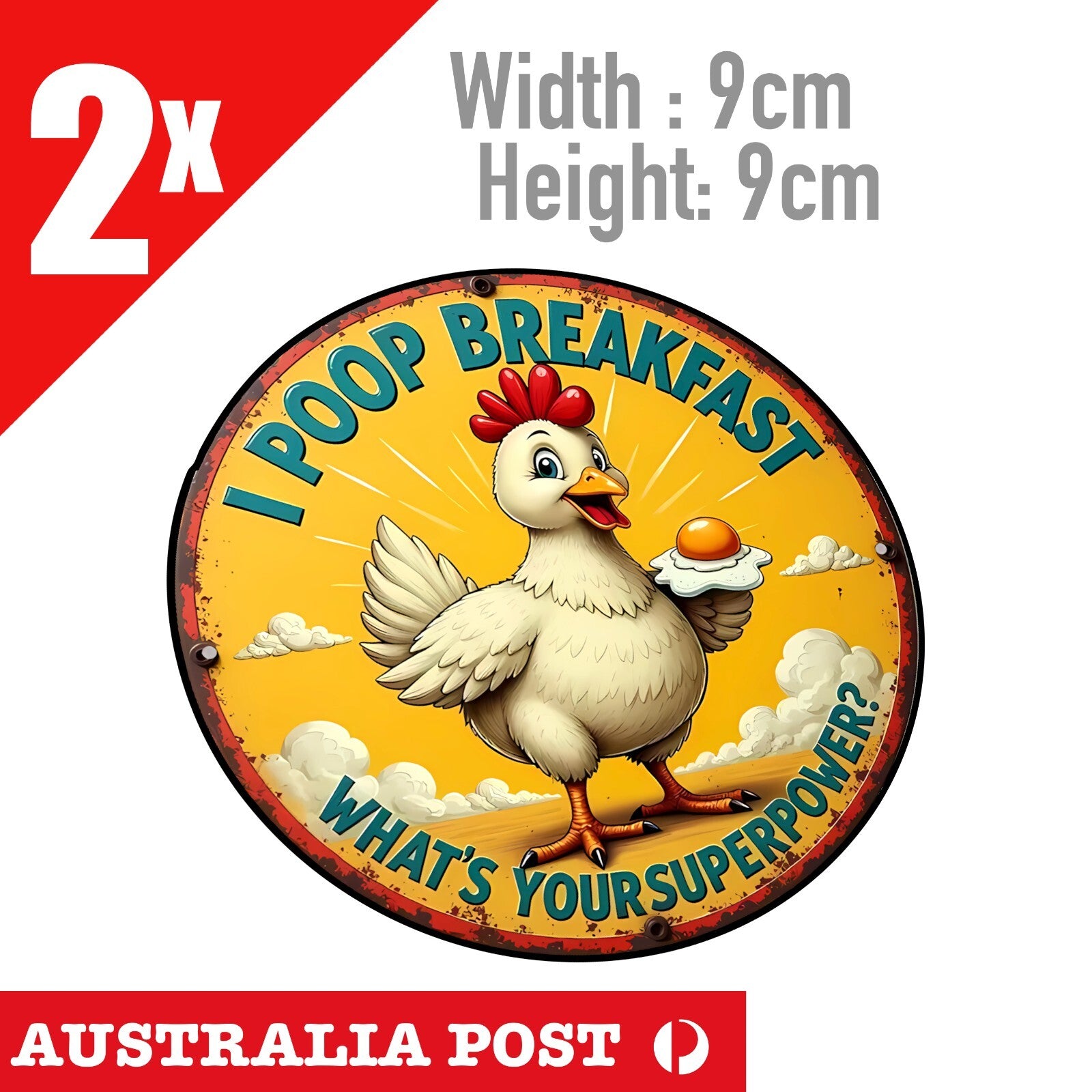 Funny Rooster "I Poop Breakfast, What's Your Superpower, Fridge Funny Stickers