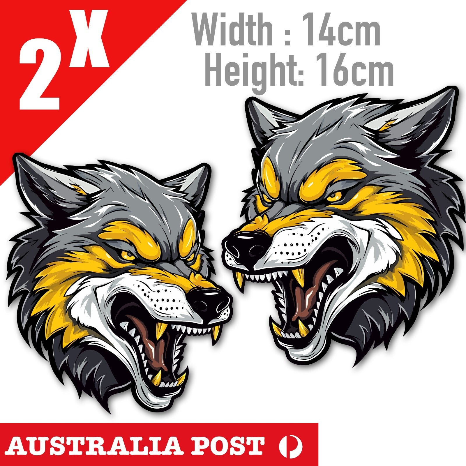 Angry WOLF  Head Decal GOLD FANG  Stickers