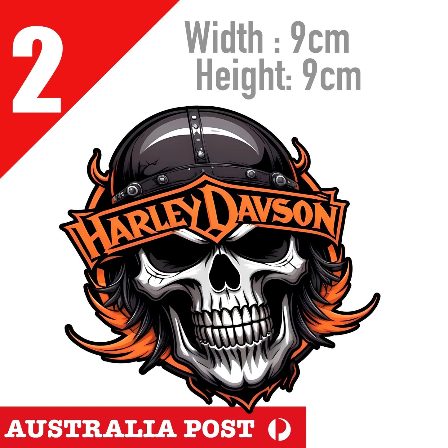 Harley Davidson Skull Rider Head,  Fuel Tank,Helmet Round Orange Harley Sticker
