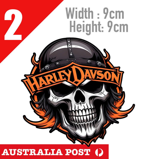 Harley Davidson Skull Rider Head,  Fuel Tank,Helmet Round Orange Harley Sticker