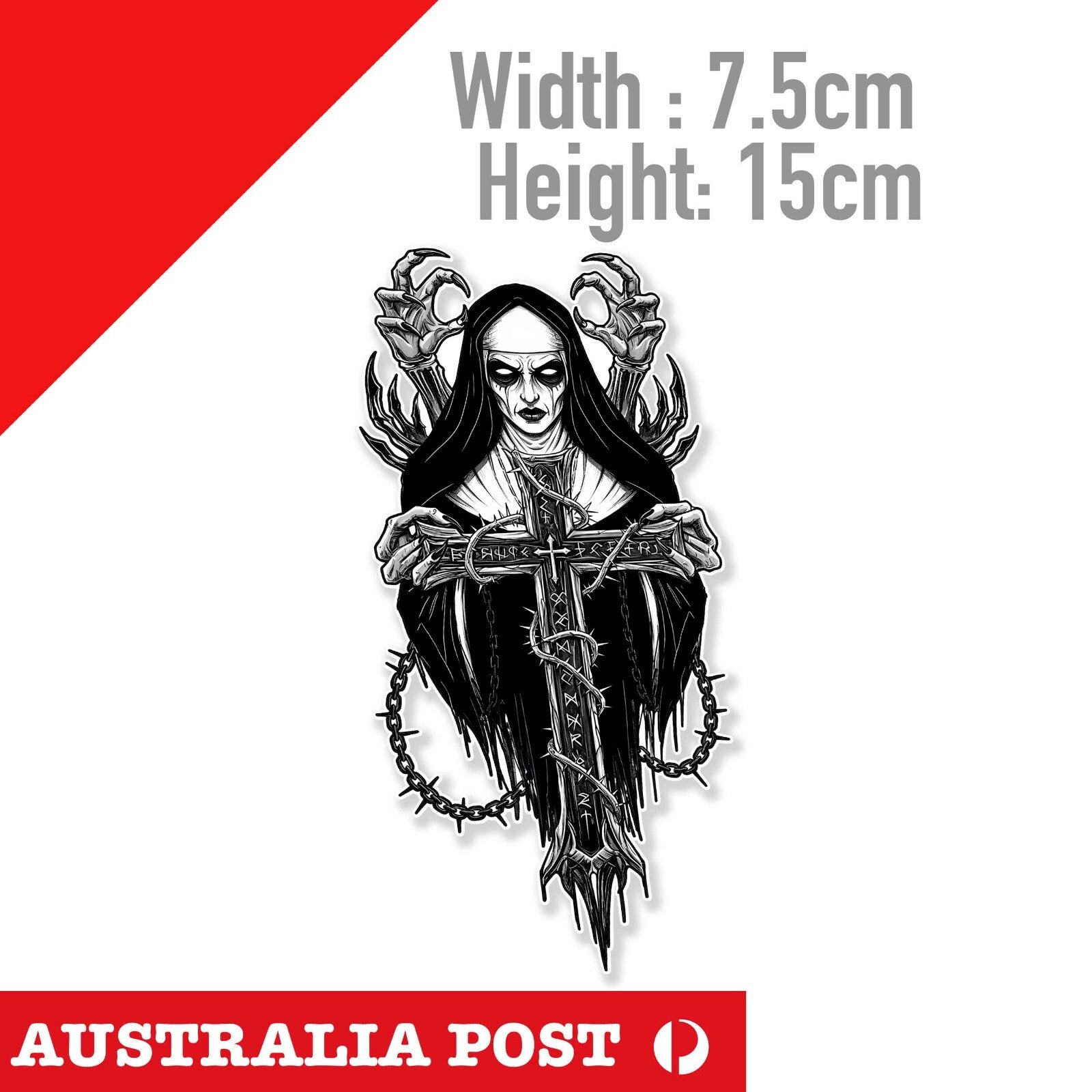 Evil NUN with CROSS Tattoo Monster, Motorcycle Helmet, Fuel Tank, Skull Sticker