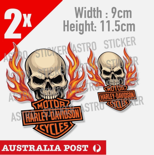 Harley Davidson Motorcycle Flame Logo with Skull head Decal Sticker