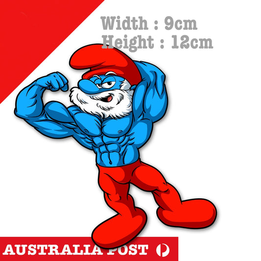 Papa Smurf Muscle , Blue Smurfs Jacked Funny  Sticker