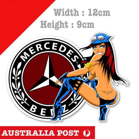 MERCEDES BENZ Sexy Brunet Pin Up Girl Logo Sticker , Car Logo Sticker