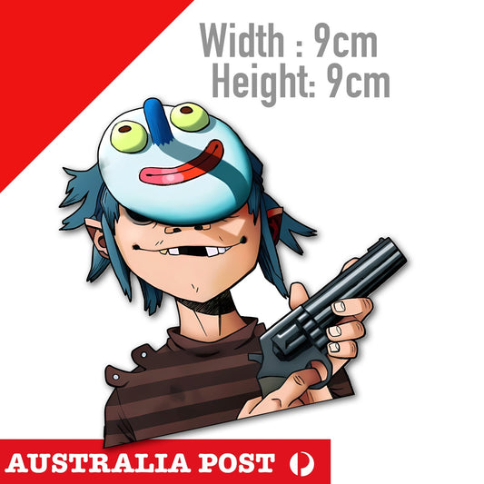Gorillaz Face  Hand Gun, Gorillaz 2-D with Hand Gun Sticker