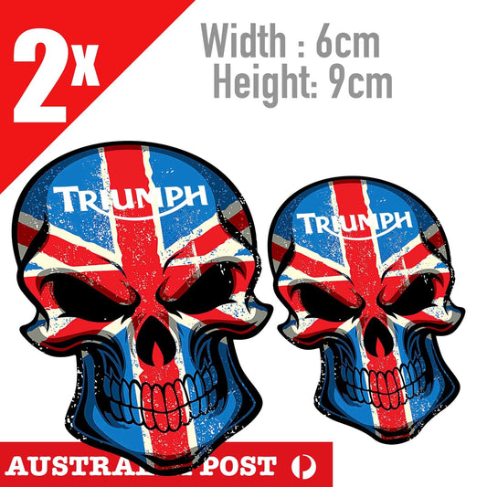 Triumph Motorcycle Skull British Flag Logo Kingdom , Helmet Bike x2 Sticker