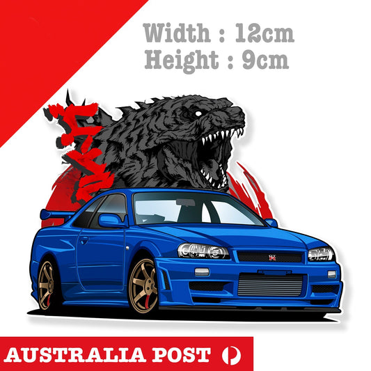 JDM Godzilla Japan POWER OSAKA Blue Nissan GTR  - Godzilla Monster Decal Sticker
