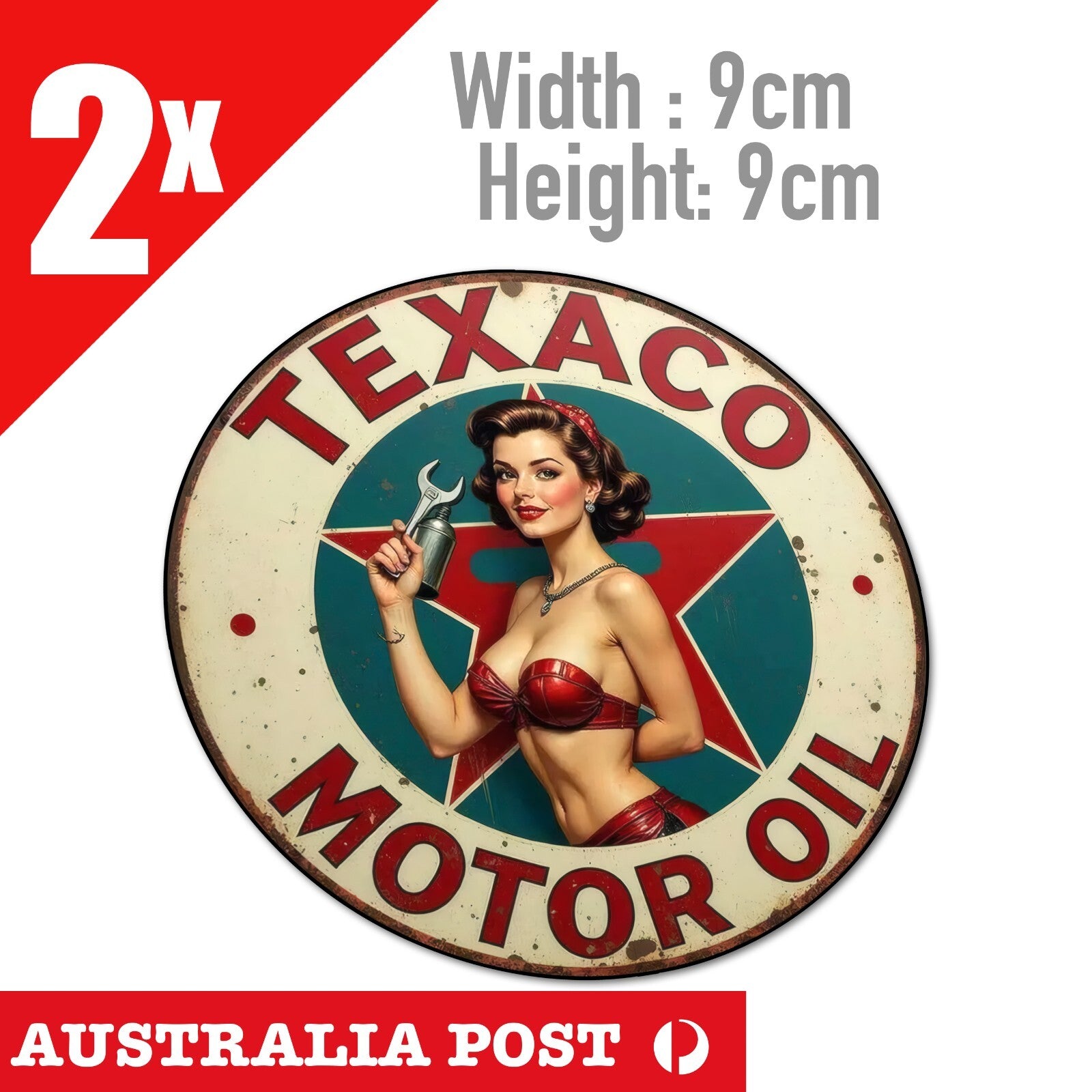 TEXACO MOTOR OIL Sexy Pin Up Girl Rustic Damaged Retro Round Style Stickers