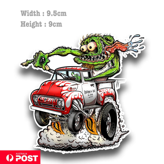 Rat Fink Style Monster Ford Ute Rider Mancave Hot Rod Americana Vinyl  Sticker 
