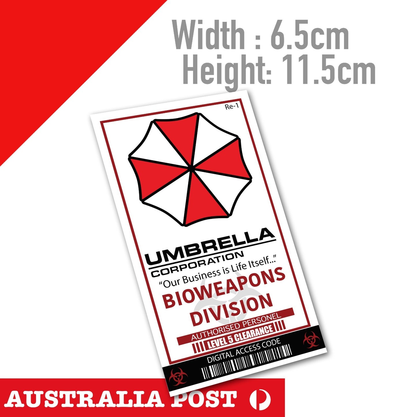 Resident Evil Umbrella Corporation Bioweapons Division ID Card Vinyl  Sticker 