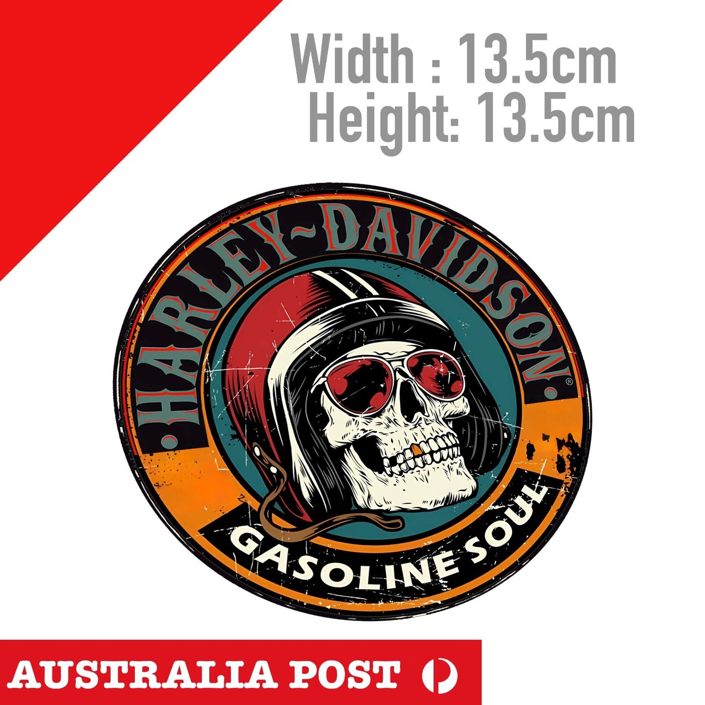 SKULL Gold Gold  Teeth Motorcycle Rider, GASOLINE SOUL, Harley Davidson Sticker