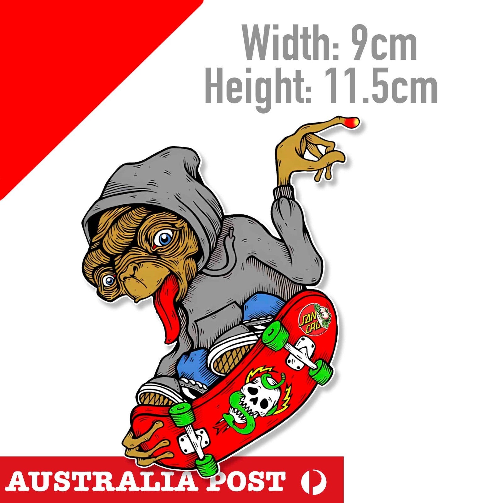 SANTA CRUZ E.T Skateboarder, Funny Alien  Sticker