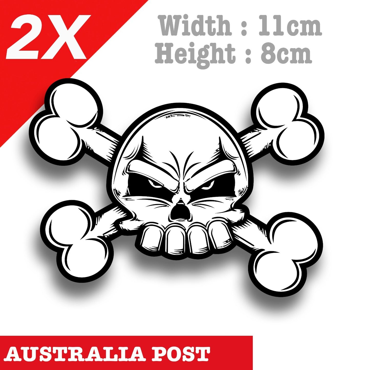 Angry Cross Bone Skull Head Motorcycle Fuel Tank, Helmet , Skull Cross Sticker