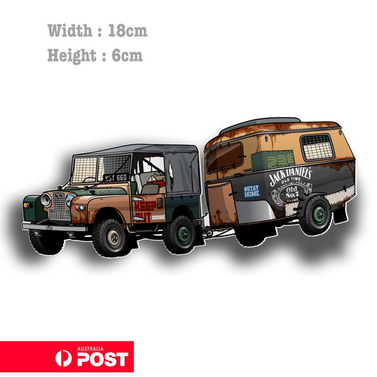 Jack Daniel Whiskey Logo, Land Rover Defender  Caravan FunnyVinyl  Sticker