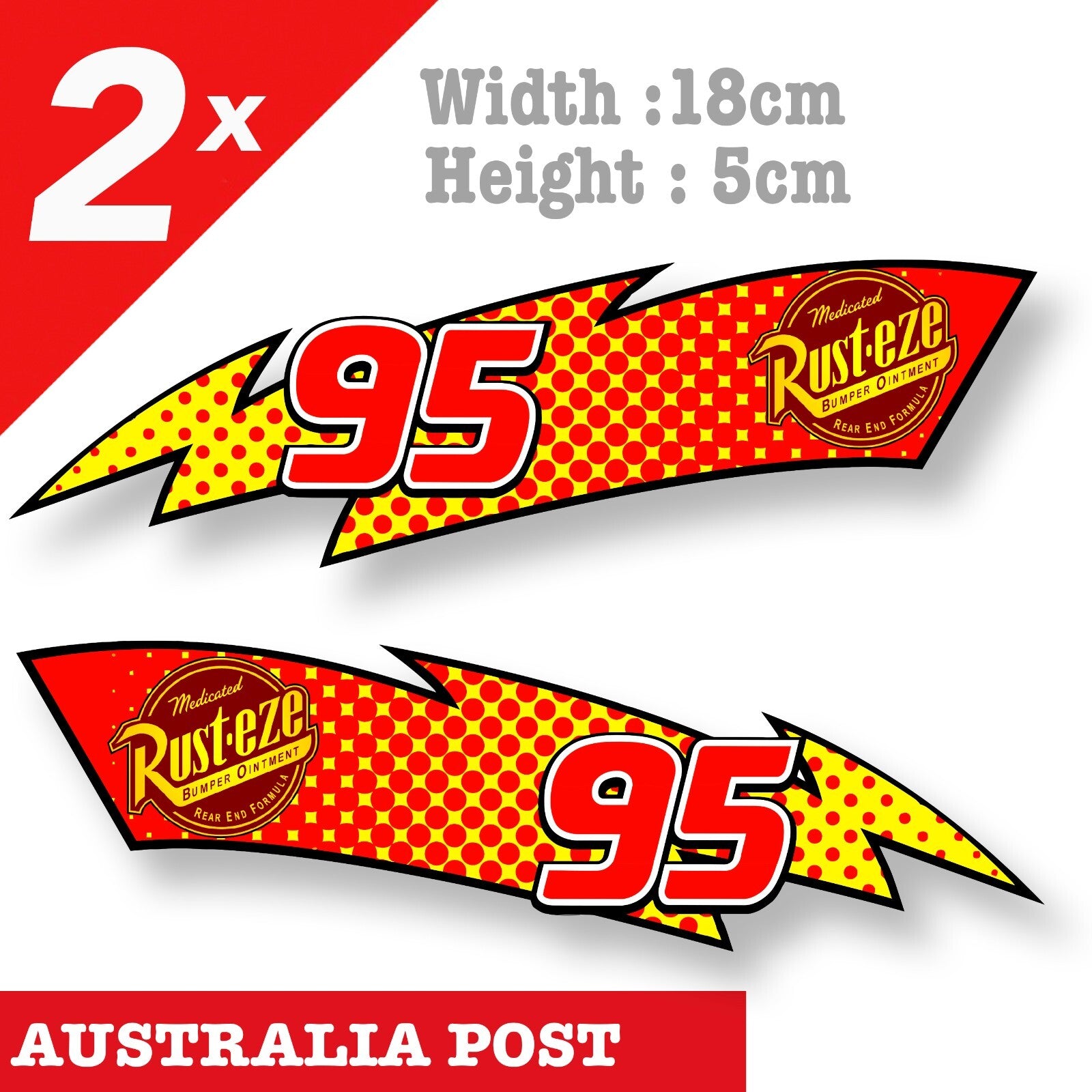 Disney Cars Lightning McQueen 95 Flame Number Rust-Eze Bumper Ointment Sticker