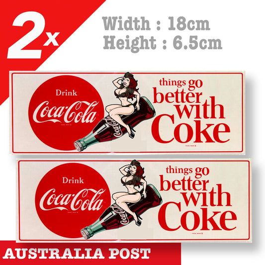 COCA COLA Vintage Banner Ages, Damaged , Pin Up Girls Riding Coca Cola Sticker