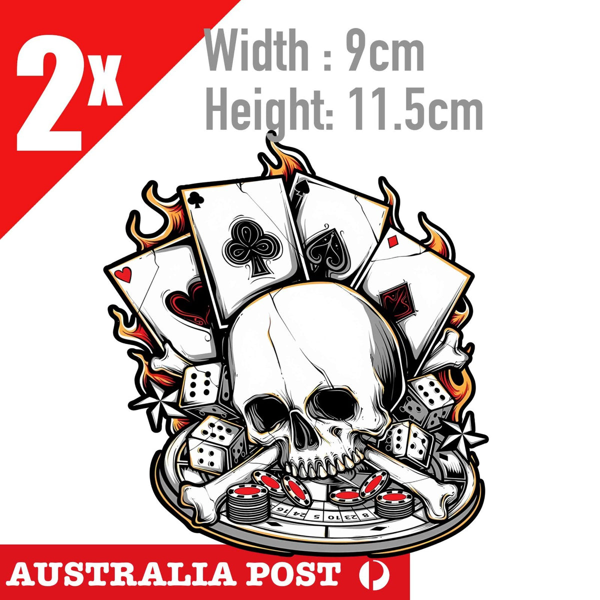 Ace Of Card Skull Playing Card with Dice, Skull Playing Card with flame Sticker