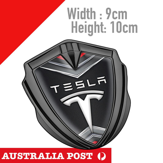 TESLA Logo Badge , TESLA EV LOGO Graphite  Mesh Chrome Style  Sticker