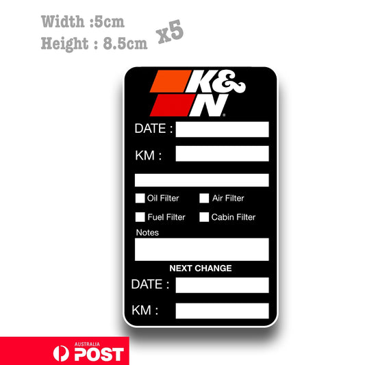 K&N Filter Oil Change Service Reminder x5 Window Sticker