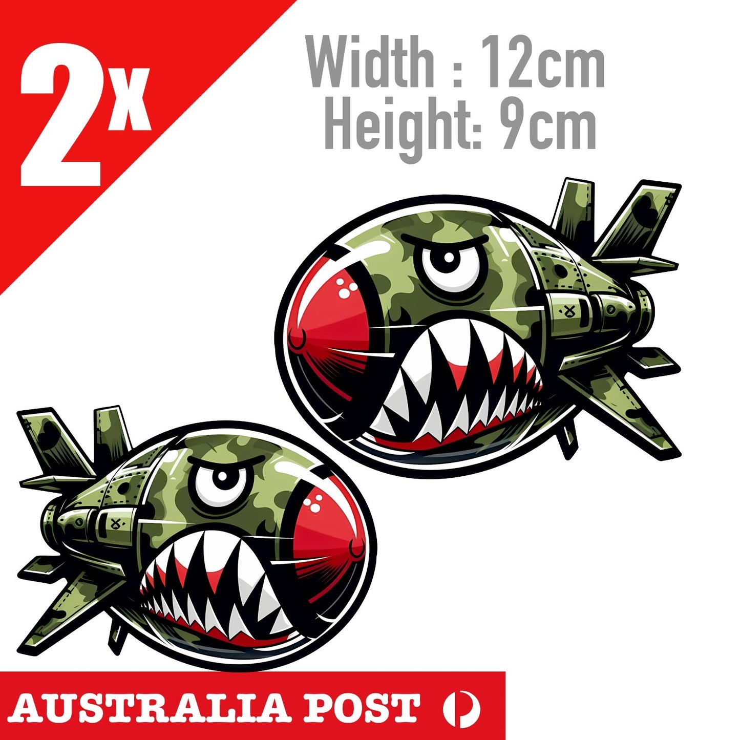 Angry Military Bomb with Teeth Laptop x2 Large , Car  Funny Stickers