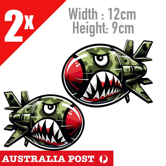Angry Military Bomb with Teeth Laptop x2 Large , Car  Funny Stickers