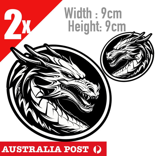 WHITE Dragon Round Badge, WHITE DRAGON CHINESE Stickers