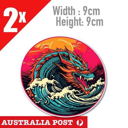 Dragon and Ocean Badge Water Dragon, Fire Phoenix Stickers