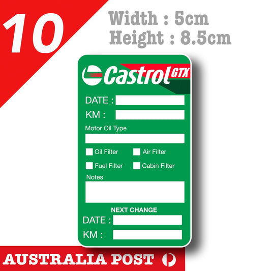 CASTROL GTX Oil Change Service Reminder x10 , Cars Trucks Sticker