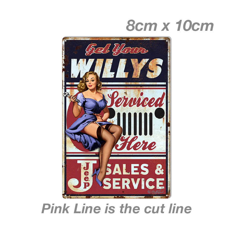 Jeep Willys Pinup Girl  Sign Vintage Style Re Laptop , Car  Vinyl  Sticker 