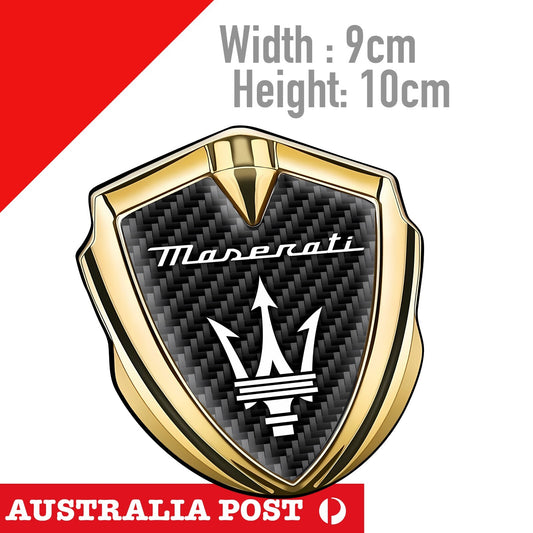MASERATI Logo GOLD Carbon Style Badge, MASERATI LOGO  Sticker